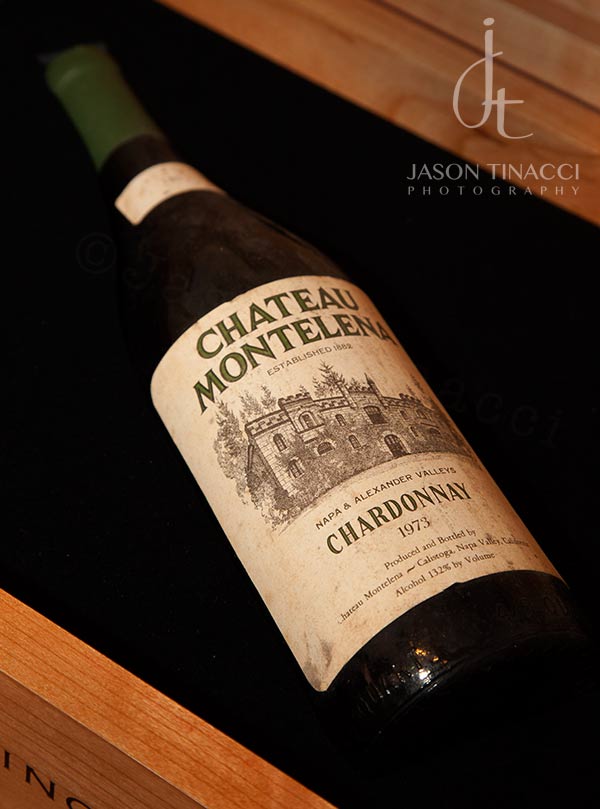 An original bottle of 1973 Chateau Montelena chardonnay that won the Paris Wine Tasting or Judgement of Paris in 1976. Photo by Jason Tinacci / TinacciPhoto.com